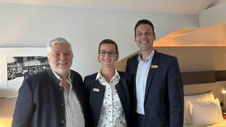 Philipp Hangartner, CEO of SWISSFEEL,
Sanna Kehl, Head of Housekeeping at Hof Weissbad,
and Elias Leu, Hotel Manager at Hof Weissbad.